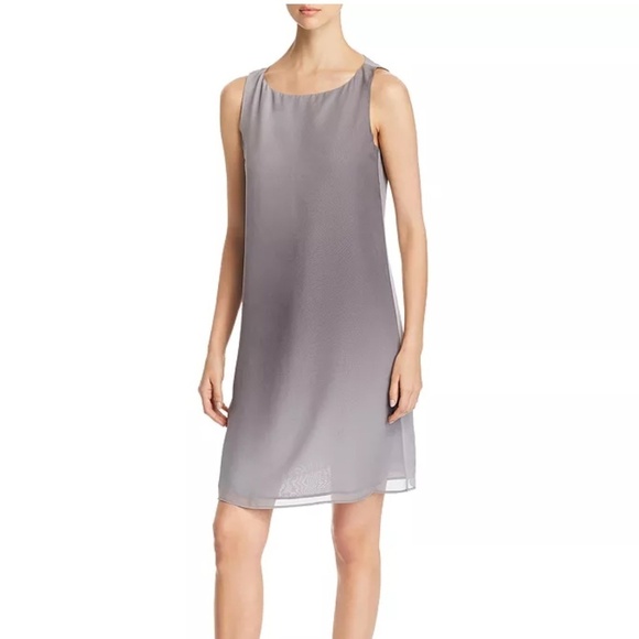 Eileen Fisher Mini Dress Sleeveless 100% Silk Gray Ombré Minimalist Sz S Petite - Picture 1 of 15